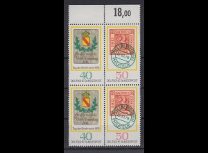 Bund 980-981 4er Block mit Oberrand Tag der Briefmarke 40 Pf + 50 Pf postfrisch