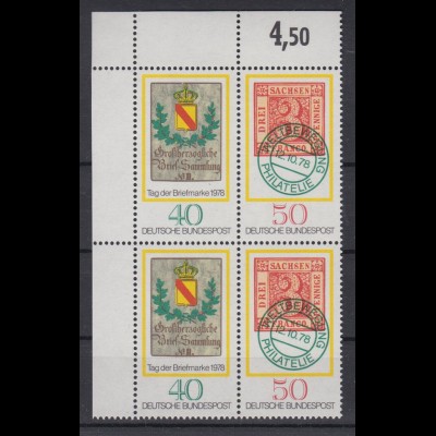 Bund 980-981 Eckrand links oben 4er Block Tag der Briefmarke 40 Pf + 50 Pf **