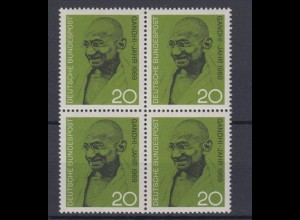 Bund 608 4er Block 100. Geburtstag Mahatma Gandhi 20 Pf postfrisch