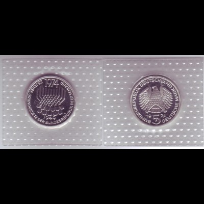 Silbermünze 5 DM 1974 F Grundgesetz polierte Platte /18