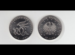 Gedenkmünze 10 Euro 2015 500. Geburtstag Lucas Cranach der Jüngere stempelglanz