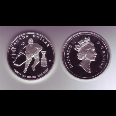 Silbermünze Kanada 1 Dollar 1993 Stanley Cup polierte Platte