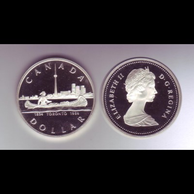 Silbermünze Kanada 1 Dollar 1984 Toronto polierte Platte
