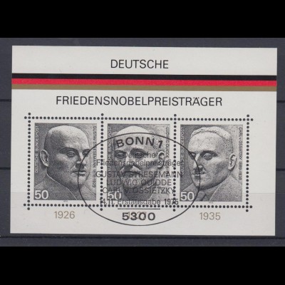 Bund Block 11 Deutsche Friedensnobelpreisträger 3x 50 Pf ESST Bonn