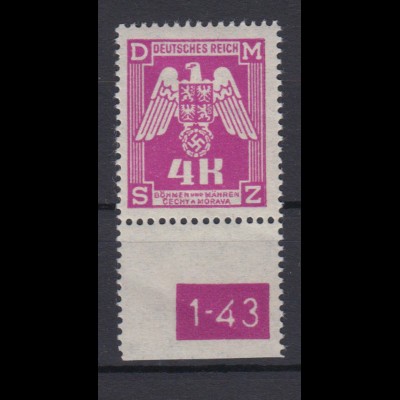 Böhmen + Mähren Dienstmarken D 23 mit Unterrand und Platten Nr. 4 K postfrisch