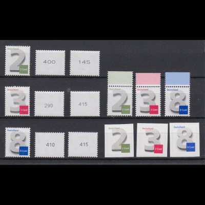 Briefmarken Ergänzungswerte 2 – 3 – 8 – Cent 2964 3042 3188 