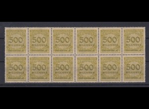 Deutsches Reich 324 AP 2x Plattenfehler 12er Block Ziffern 500 Mio M **