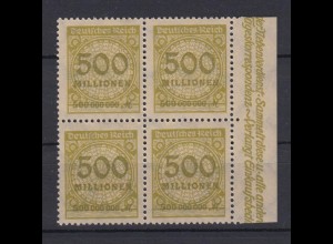 Deutsches Reich 324 AP mit Seitenrand rechts 4er Block Ziffern 500 Mio M **/1