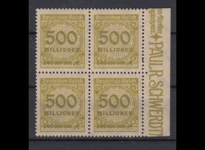 Deutsches Reich 324 AP mit Seitenrand rechts 4er Block Ziffern 500 Mio M **/2