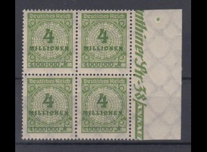 Deutsches Reich 316 AP mit Seitenrand rechts 4er Block Ziffern 4 Mio M ** /3