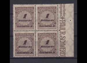 Deutsches Reich 325 AP mit Seitenrand rechts 4er Block Ziffern 1 Mrd M ** /1