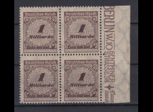 Deutsches Reich 325 AP mit Seitenrand rechts 4er Block Ziffern 1 Mrd M ** /3