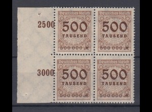 Deutsches Reich 313 AP mit Seitenrand links 4er Block Ziffern 500 Tsd M ** /2