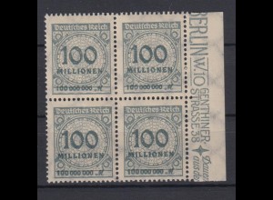 Deutsches Reich 322 AP mit Seitenrand rechts 4er Block Ziffern 100 Mio M **/1