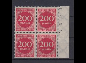 Deutsches Reich 269 Seitenrand rechts + Bogennummer 4er Block Ziffern 200 M **