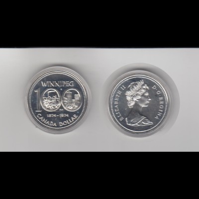 Silbermünze Kanada 1 Dollar 1974 Winnipeg stempelglanz