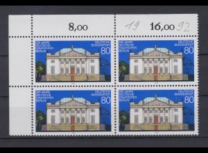 Bund 1625 I mit Plf. 4er Block Eckrand links oben Staatsoper Berlin 80 Pf **