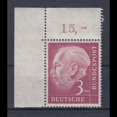 Bund 196 Eckrand links oben Bundespräsident Theodor Heuss 3 DM postfrisch