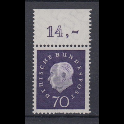 Bund 306 mit Oberrand Bundespräsident Theodor Heuss 70 Pf postfrisch /2