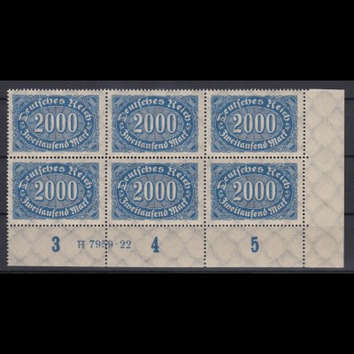 Deutsches Reich 253 Eckrand rechts unten 6er Bl. mit HAN Ziffern 2000 M **
