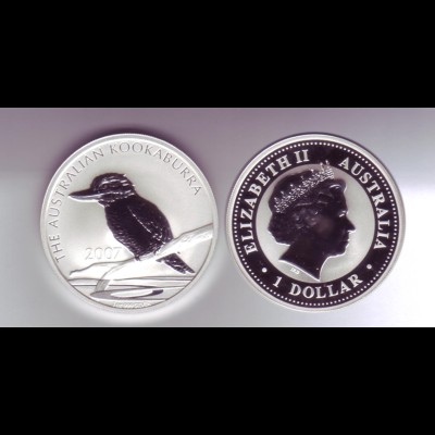 Silbermünze 1 OZ Australien Kookaburra 1 Dollar 2007