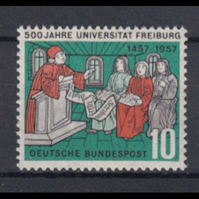 Bund 256 II mit Plattenfehler 500 Jahre Universität Freiburg 10 Pf postfrisch