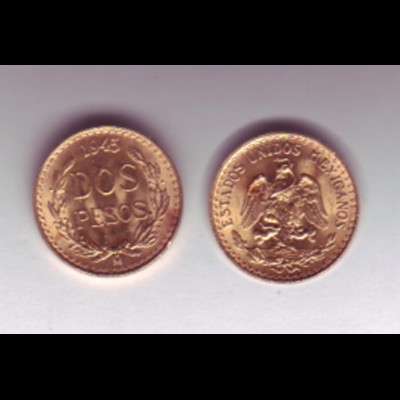 Goldmünze Mexiko Dos Pesos 1945