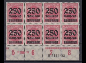 Deutsches Reich 295 Unterrand mit HAN 8er Block Ziffern 250 Tsd auf 500 M **