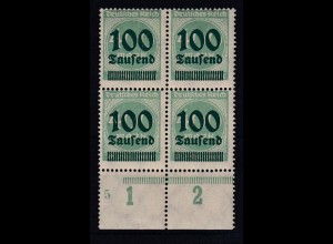 Deutsches Reich 290 Unterrand 4er Block Pl.Nr. 5 Ziffern 100 Tsd auf 400 M **
