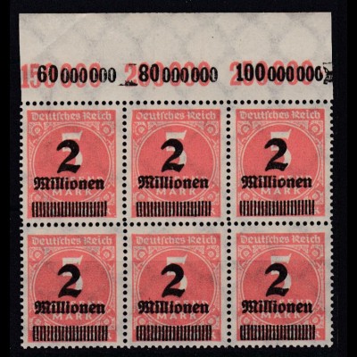 Deutsches Reich 312 A Plf. IV im 6er Block Oberrand Ziffern 2 Mio auf 5000 M ** 