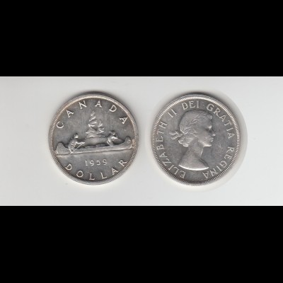 Silbermünze Kanada 1 Dollar 1959 Kanu 