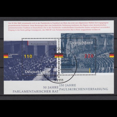 Bund Block 43 50 Jahre Parlamemtarischer Rat 110 Pf + 220 Pf ESST Bonn