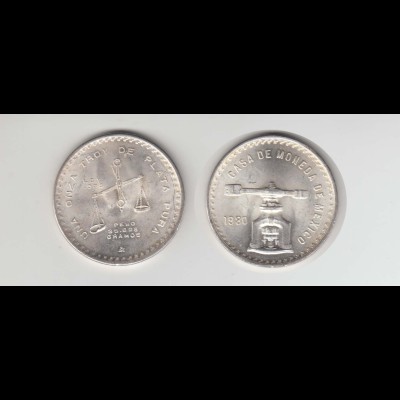 Silbermünze 1 OZ Mexiko Waage/Prägestock Münzprägung Ouza 1980