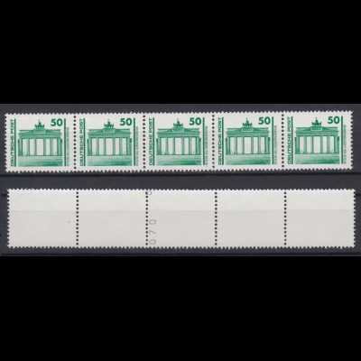 DDR 3346 RM 5er Streifen Deutsche Post Bauwerke 50 Pf mit Fehlnummerierung **