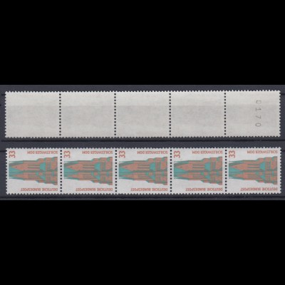 Bund 1399 RM mit gerader Nummer 5er Streifen SWK 33 Pf postfrisch