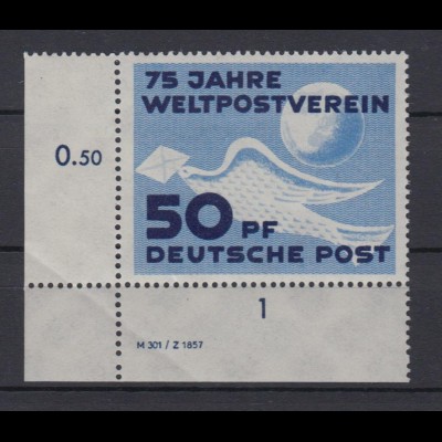 DDR 242 Druckvermerk Eckrand links unten 75 Jahre Weltpostverein 50 Pf **