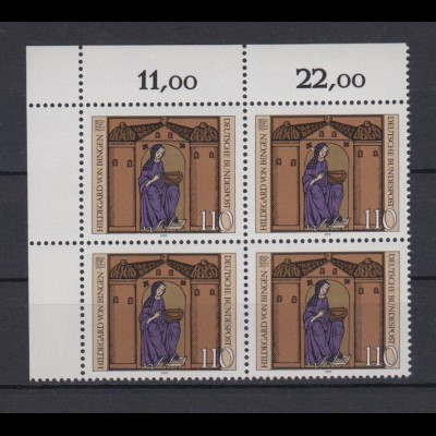Bund 1018 Eckrand links oben 4er Block Hildegard von Bingen 110 Pf postfrisch