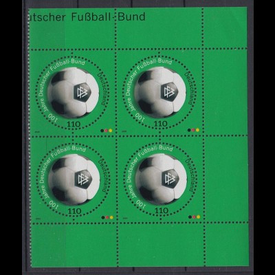 Bund 2091 4er Block Eckrand rechts 100 Jahre Deutscher Fußball-Bund 110 Pf **