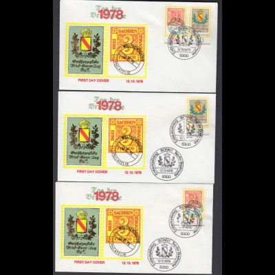 Bund 3 FDC`s mit 980-981 Tag der Briefmarke 1978 mit ESST Bonn 12.10.1978