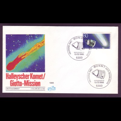 Bund 1273 Retuschen auf FDC Halleyscher Komet GIOTTO Mission 80 Pf postfrisch