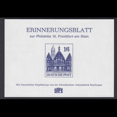 Erinnerungsblatt Philatelia 1981 Frankfurt am Main