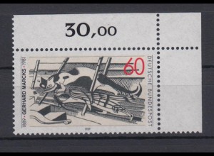Bund 1410 Eckrand rechts oben 100. Geburtstag Gerhard Marcks 60 Pf postfrisch