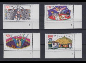 Bund 1411-1414 Eckrand rechts unten mit FN Jugend Zirkus kompl. Satz postfrisch