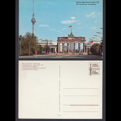 Ansichtskarte Berlin Brandenburger Tor mit Ostberliner Fernsehturm 