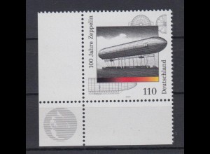 Bund 2128 Eckrand links unten 100 Jahre Zeppelin Luftschiffe 110 Pf postfrisch