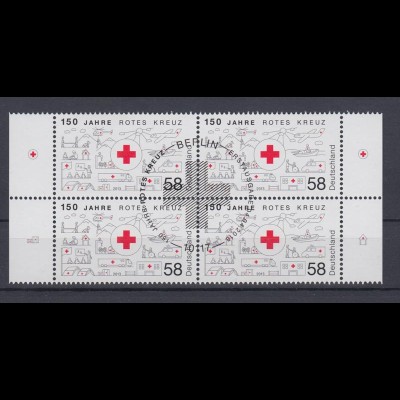 Bund 2998 4er Block mit Seitenrand 150 Jahre Rotes Kreuz 58 C ESST Berlin