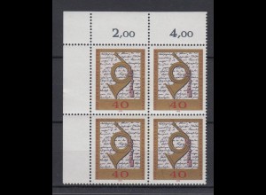 Bund 739 4er Block Eckrand links oben 100 Jahre Postmuseum 40 Pf postfrisch