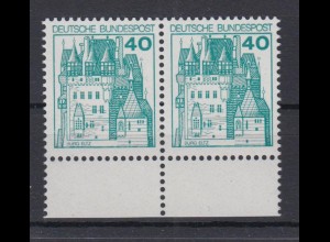 Bund 915 mit Unterrand waagerechtes Paar Burgen+Schlösser 40 Pf postfrisch