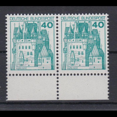Bund 915 mit Unterrand waagerechtes Paar Burgen+Schlösser 40 Pf postfrisch