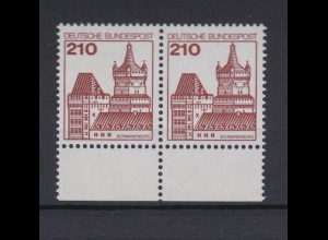 Bund 998 mit Unterrand waagerechtes Paar Burgen + Schlösser 210 Pf postfrisch